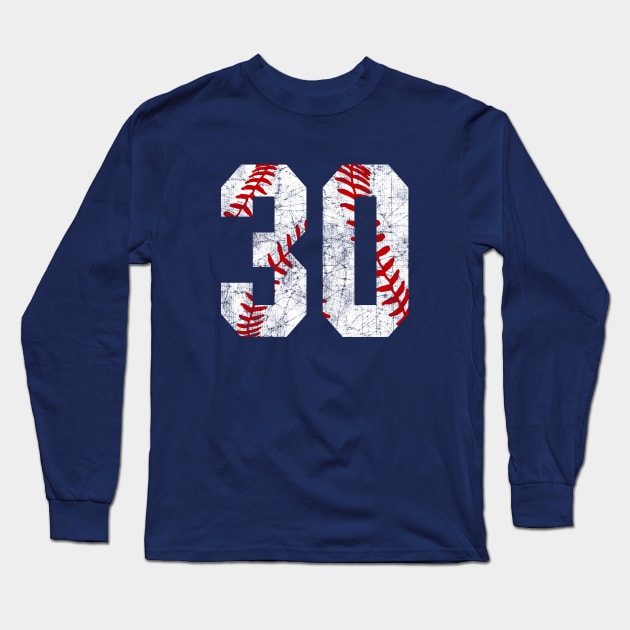 Vintage #30 Baseball Laces Baseball Mom Jersey Love Baseball Long Sleeve T-Shirt by TeeCreations